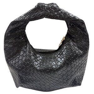 Embossed Woven Slouchy Mini Hobo Bag Faux Leather- Black- NWT
